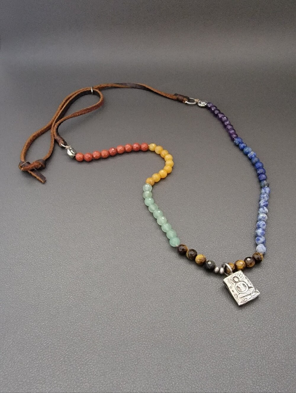 Jes Maharry Sterling Silver Spiritual Icon Pendant Rainbow Gemstone Necklace